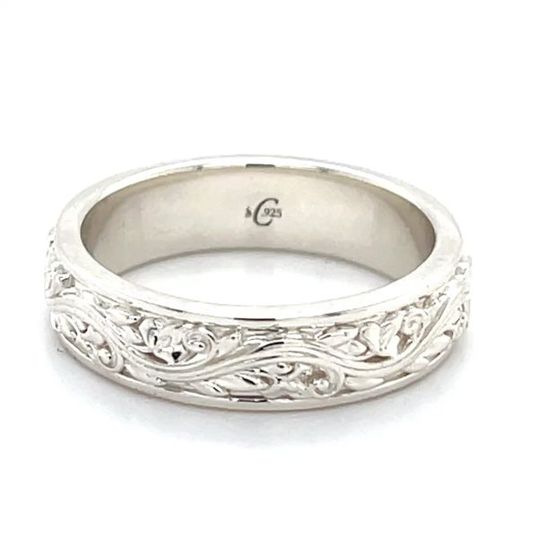 Continuum Sterling Silver 6 mm Floral Inlay Flat Band Image 3 Minor Jewelry Inc. Nashville, TN