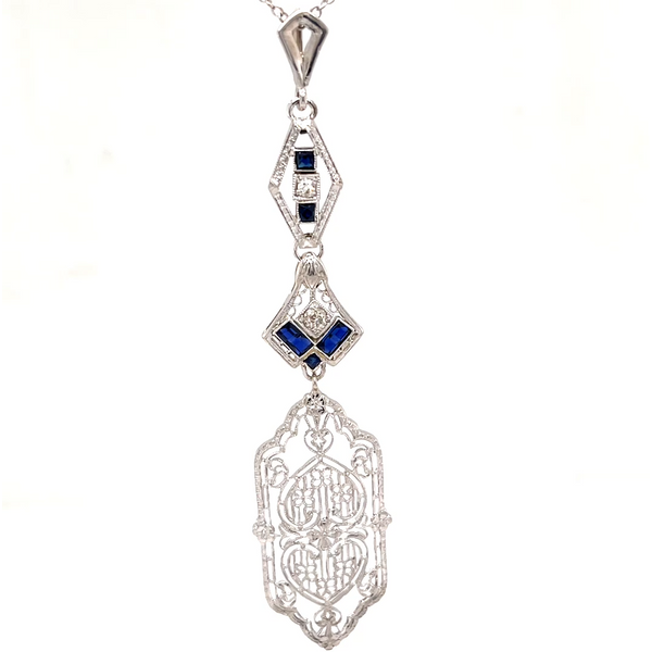 14K White Gold Sapphire and Diamond Pendant Necklace Minor Jewelry Inc. Nashville, TN