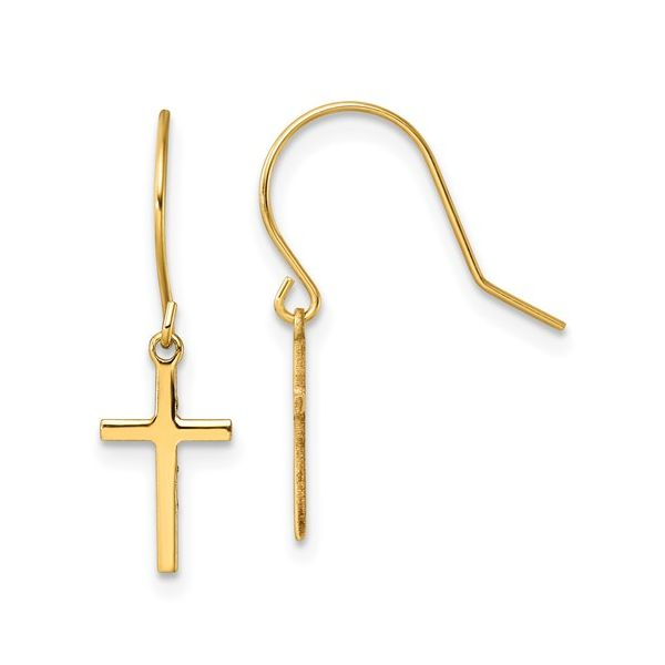 14K Yellow Gold Cross Shepherd Hook Earrings Image 2 Minor Jewelry Inc. Nashville, TN