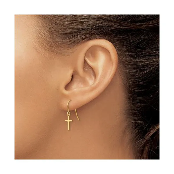 14K Yellow Gold Cross Shepherd Hook Earrings Image 3 Minor Jewelry Inc. Nashville, TN