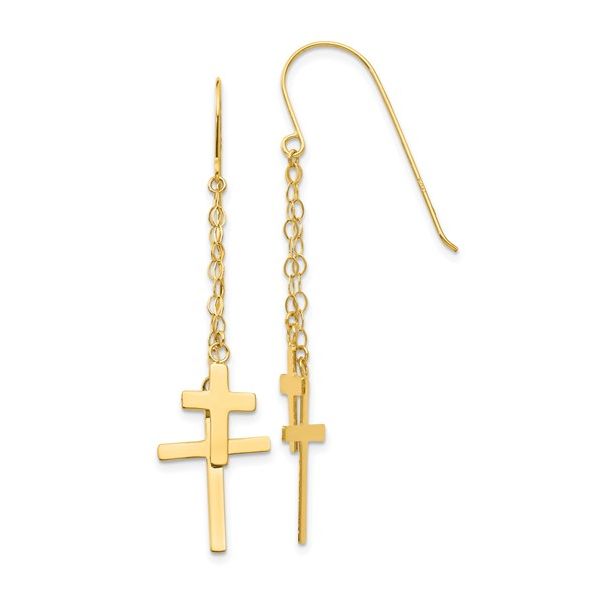 14K Yellow Gold Cross Shepherd Hook Earrings Image 2 Minor Jewelry Inc. Nashville, TN