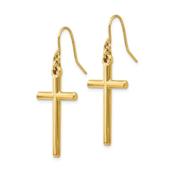 14K Yellow Gold Cross Shepherd Hook Earrings Image 2 Minor Jewelry Inc. Nashville, TN