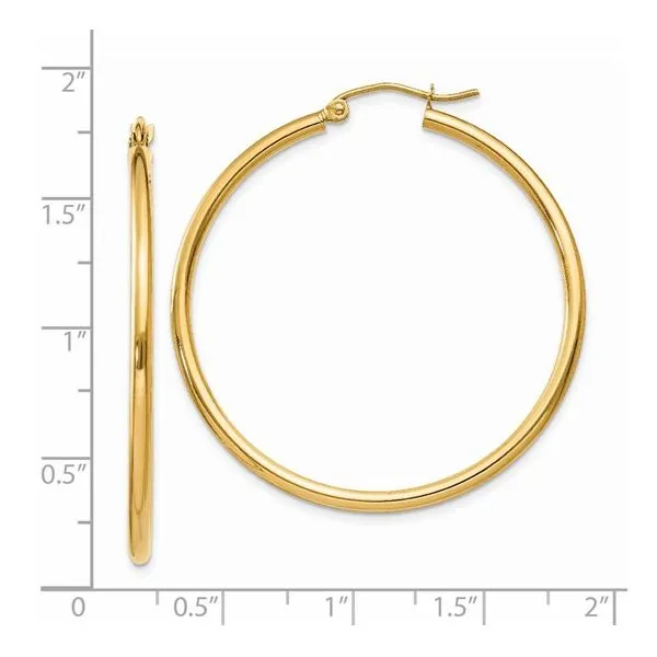 14K Yellow Gold Polished Tube Hoop Earrings Image 2 Minor Jewelry Inc. Nashville, TN