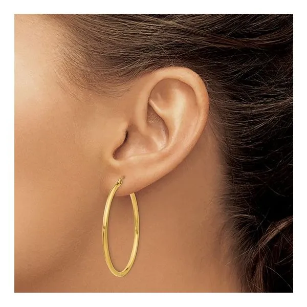 14K Yellow Gold Polished Tube Hoop Earrings Image 3 Minor Jewelry Inc. Nashville, TN