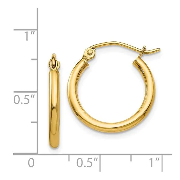 14K Yellow Gold 2mm Hoop Earrings Image 2 Minor Jewelry Inc. Nashville, TN