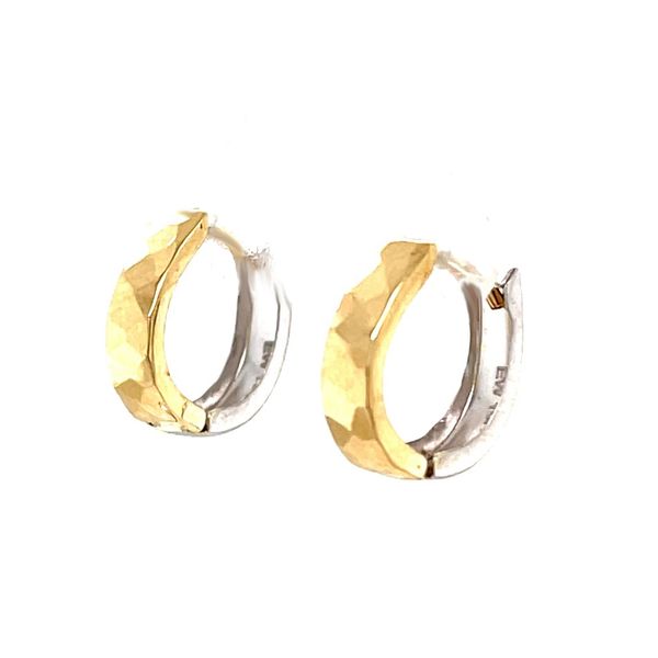 10K Yellow Gold Faceted & White Gold High Polish Oval Huggie Hoops Image 2 Minor Jewelry Inc. Nashville, TN