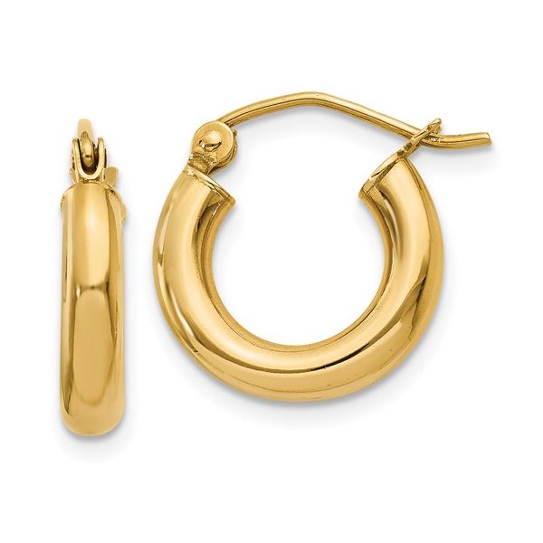14K Yellow Gold 3x14mm Tube Hoop Earrings Image 2 Minor Jewelry Inc. Nashville, TN