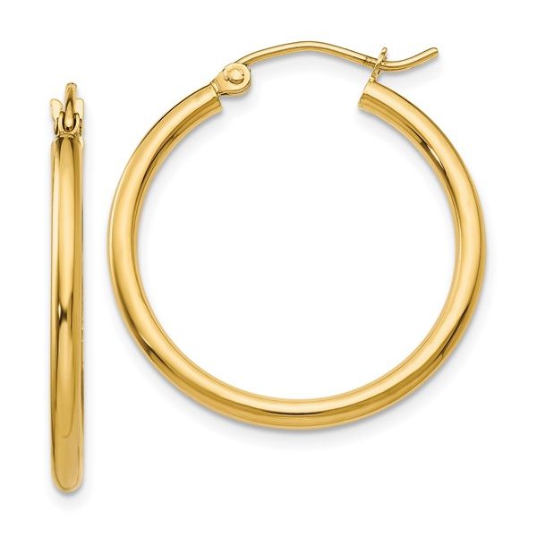 14K Yellow Gold 2x25mm Medium Tube Hoop Earrings Image 2 Minor Jewelry Inc. Nashville, TN
