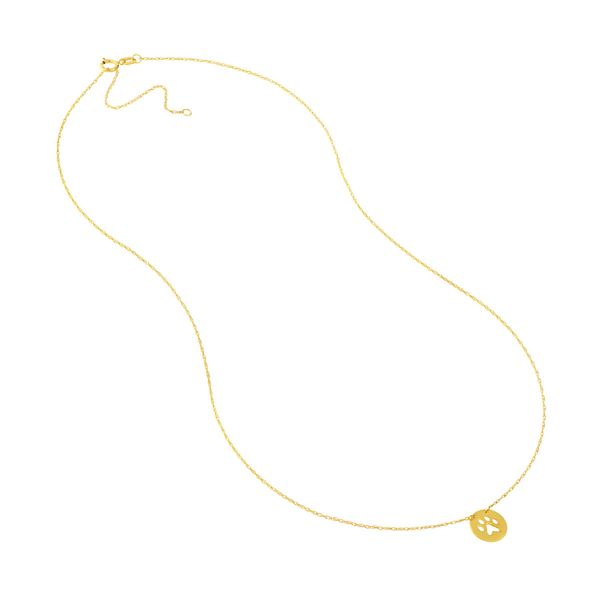 14K Yellow Cutout Paw Mini Disc Adjustable Necklace 18