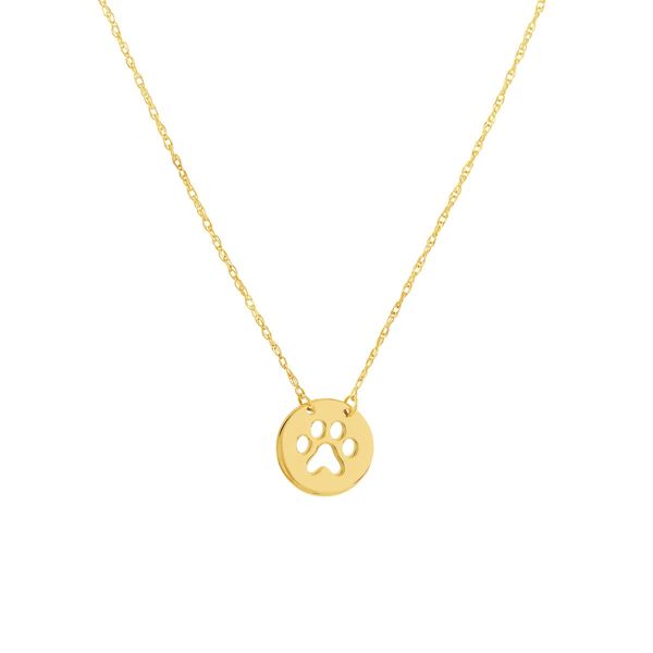 14K Yellow Cutout Paw Mini Disc Adjustable Necklace 18