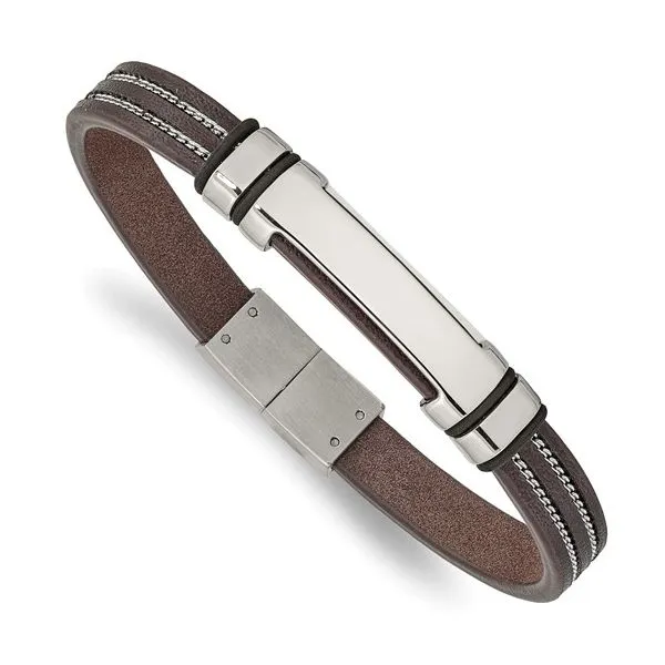 Stainless Steel Polished Brown Leather Image 2 Minor Jewelry Inc. Nashville, TN
