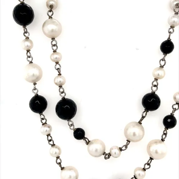 Sterling Silver Black Agate and Freshwater Potato Pearl Necklace Image 2 Minor Jewelry Inc. Nashville, TN