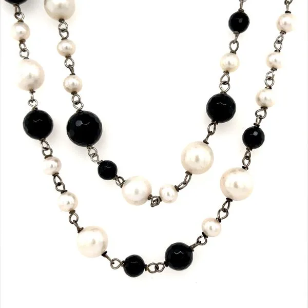 Sterling Silver Black Agate and Freshwater Potato Pearl Necklace Minor Jewelry Inc. Nashville, TN