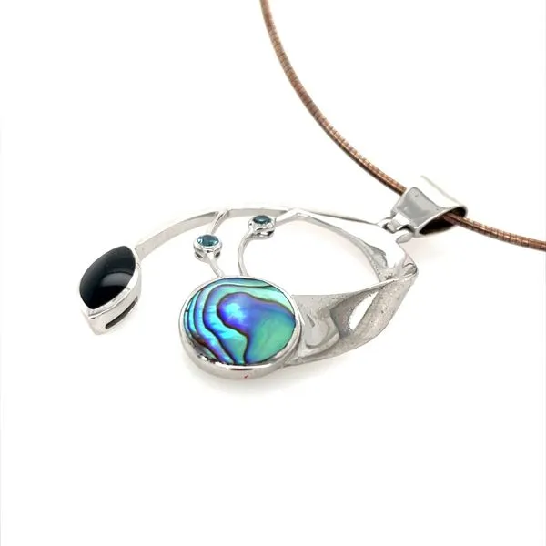 Sterling Silver Onyx and Abalone Pendant Necklace Image 2 Minor Jewelry Inc. Nashville, TN