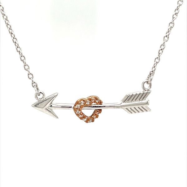 Sterling Silver and Rose Gold Plated Cubic Zirconia Arrow and Heart Pendant Necklace Minor Jewelry Inc. Nashville, TN