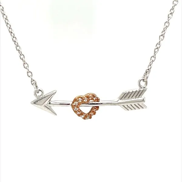 Sterling Silver With Rose Gold Heart Plated And Cubic Zirconia Arrow Necklace Minor Jewelry Inc. Nashville, TN