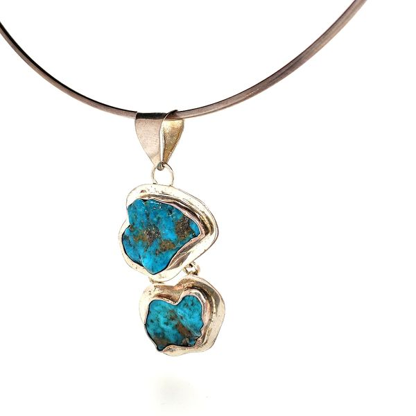 Estate Sterling Silver Turquoise Pendant on Sterling Silver Omega Choker Image 2 Minor Jewelry Inc. Nashville, TN