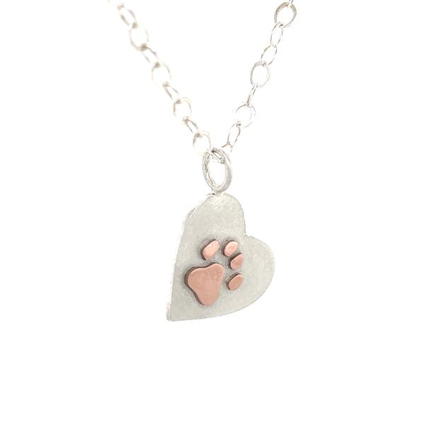 Sterling Silver and 14K Rose Gold Paw Print Pendant Necklace Image 3 Minor Jewelry Inc. Nashville, TN