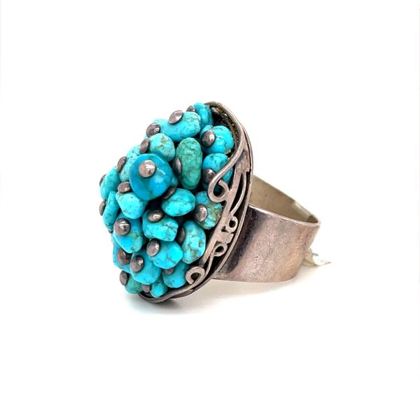 Sterling Silver Estate Turquoise Cluster Ring Image 2 Minor Jewelry Inc. Nashville, TN