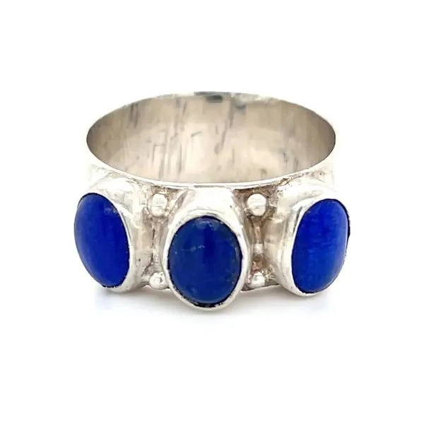 Sterling Silver Estate Lapiz Lazuli 3-Stone Ring