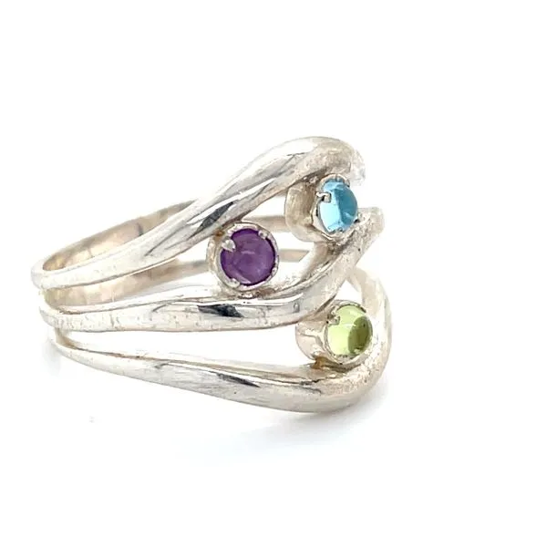 Sterling Silver Estate Aquamarine, Amethyst, & Peridot 3-...