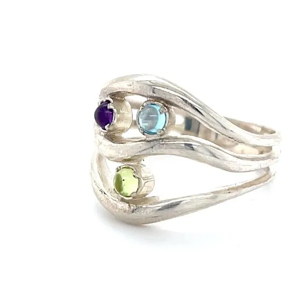 Sterling Silver Estate Aquamarine, Amethyst, & Peridot 3-...
