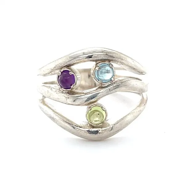 Sterling Silver Estate Aquamarine, Amethyst, & Peridot 3-...