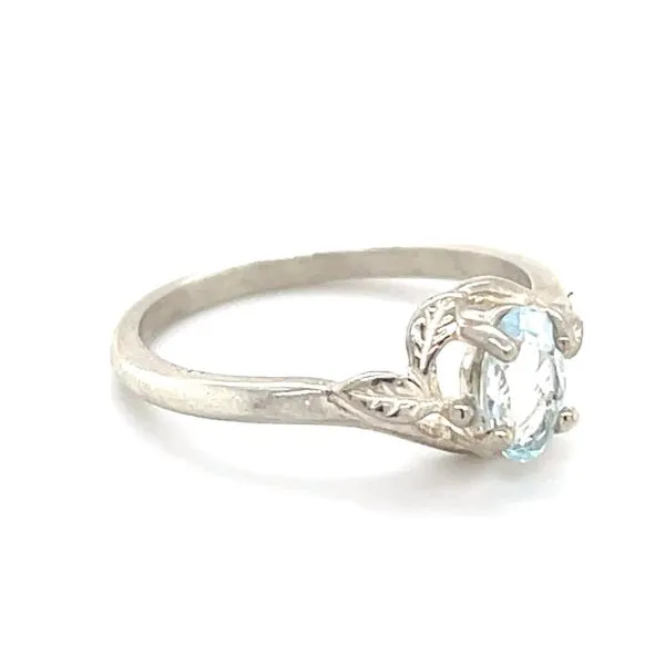 Sterling Silver Estate Sky Blue Topaz Leaf Ring