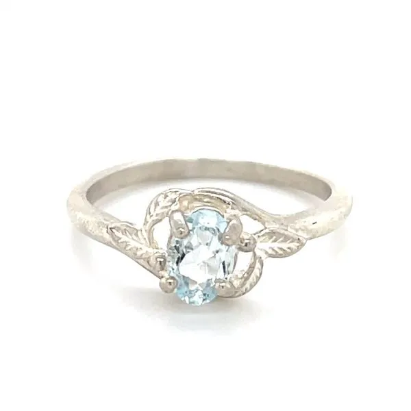 Sterling Silver Estate Sky Blue Topaz Leaf Ring