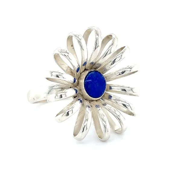 Sterling Silver Estate Lapis Lazuli Flower Ring