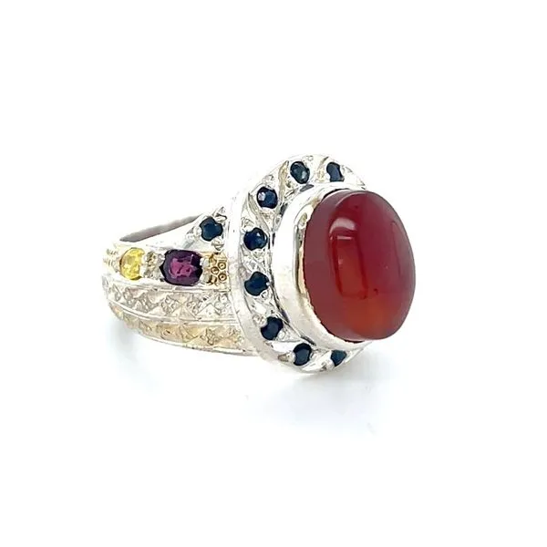 Sterling Silver Estate Carnelian, Sapphire, Rhodolite Gar...