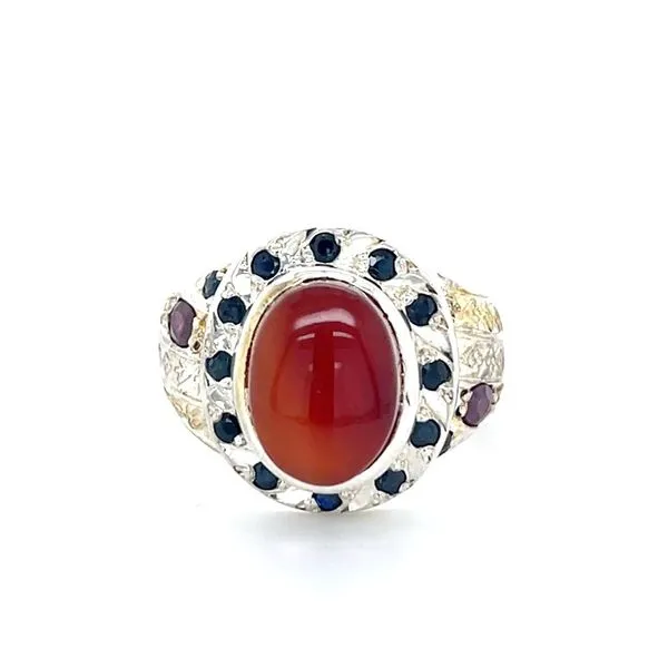 Sterling Silver Estate Carnelian, Sapphire, Rhodolite Gar...