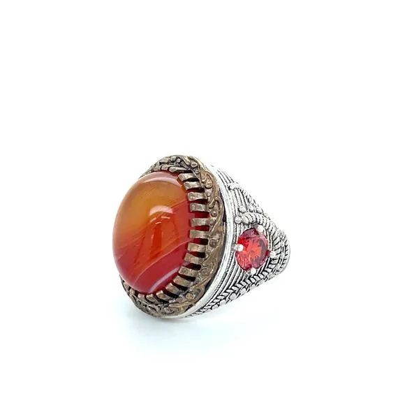 Sterling Silver Estate Agate and Orange Cubic Zirconia Ring Image 2 Minor Jewelry Inc. Nashville, TN