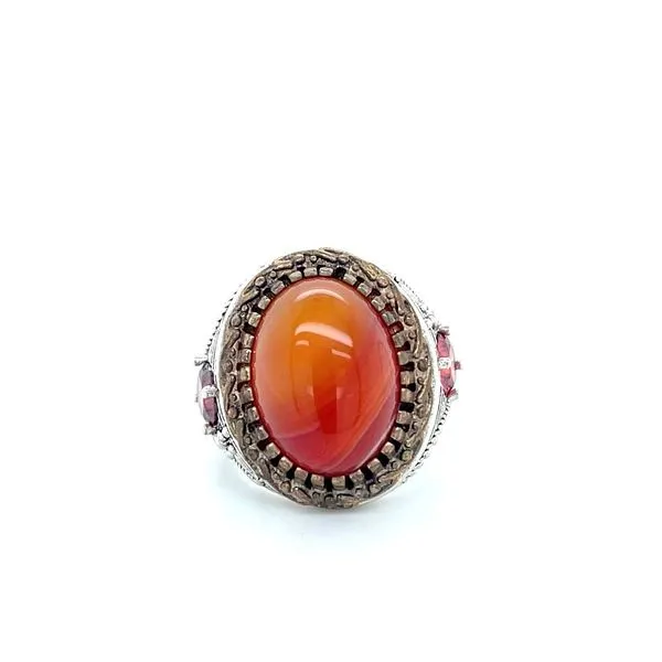 Sterling Silver Estate Agate and Orange Cubic Zirconia Ring Minor Jewelry Inc. Nashville, TN
