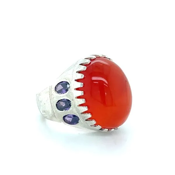 Sterling Silver Estate Carnelian and Amethyst Ring