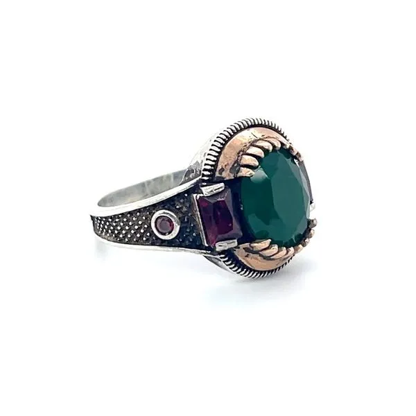 Sterling Silver and Brass Estate Synethic Stone Ring Image 2 Minor Jewelry Inc. Nashville, TN