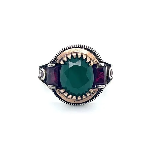 Sterling Silver and Brass Estate Synethic Stone Ring Image 3 Minor Jewelry Inc. Nashville, TN
