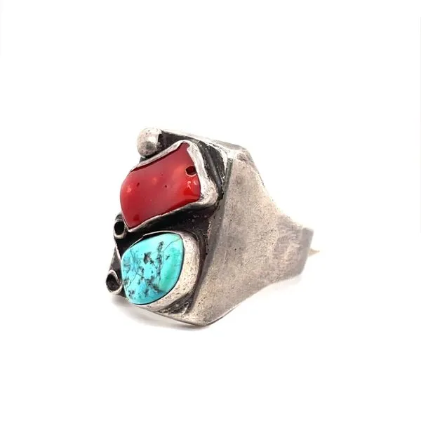 Sterling Silver Estate Turquoise and Coal Ring Image 2 Minor Jewelry Inc. Nashville, TN