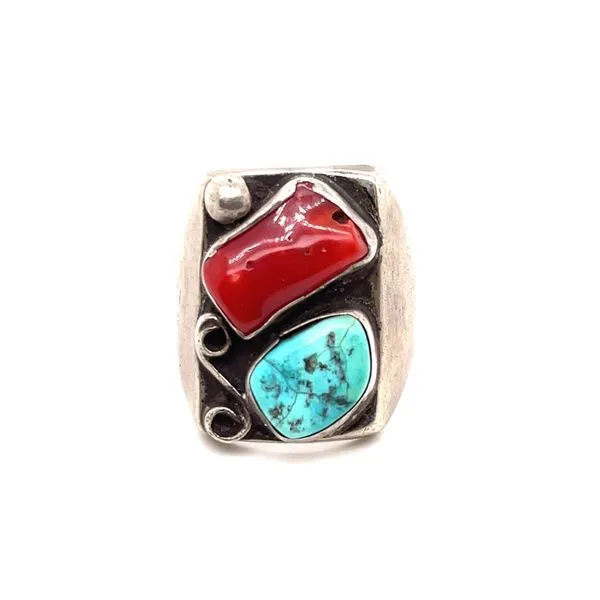 Sterling Silver Estate Turquoise and Coal Ring Minor Jewelry Inc. Nashville, TN