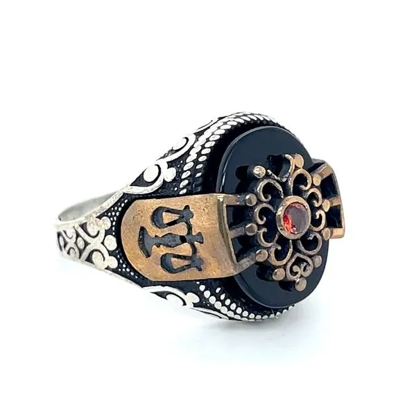 Sterling Silver Estate Onyx and Orange Citrine Ring