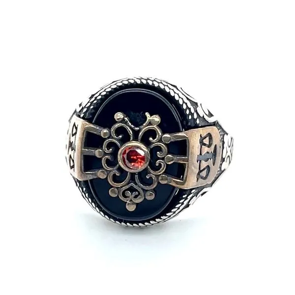 Sterling Silver Estate Onyx and Orange Citrine Ring