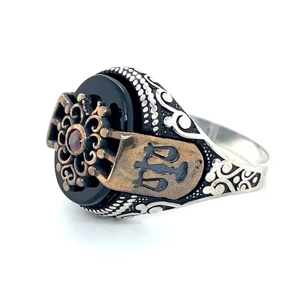 Sterling Silver Estate Onyx and Orange Citrine Ring