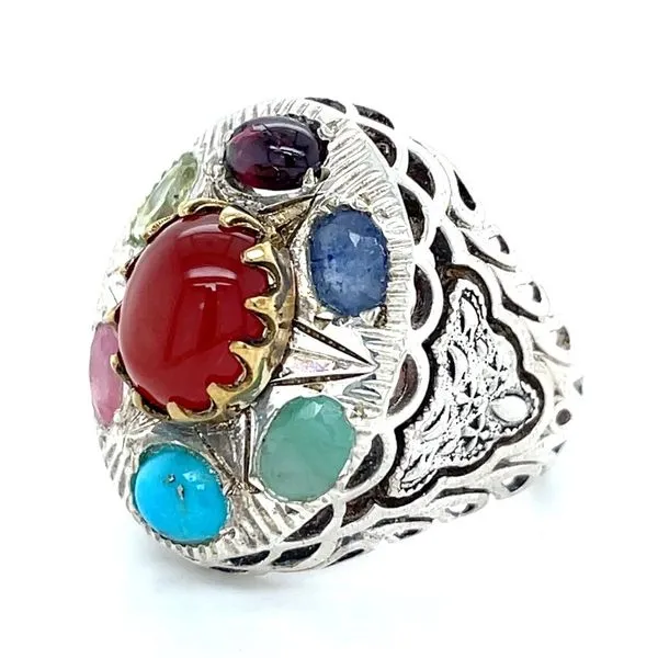 Sterling Silver Estate Carnelian/Rhodolite/Iolite/Green Beryl/Turqouise/Pink Sapphire Ring Image 2 Minor Jewelry Inc. Nashville, TN