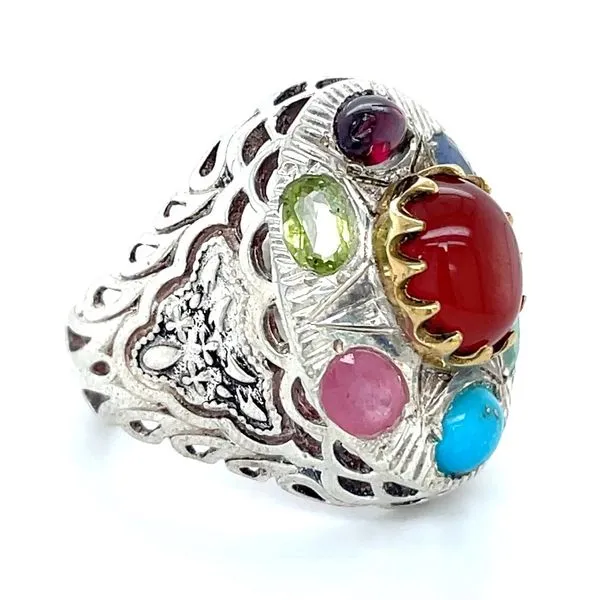 Sterling Silver Estate Carnelian/Rhodolite/Iolite/Green Beryl/Turqouise/Pink Sapphire Ring Image 3 Minor Jewelry Inc. Nashville, TN