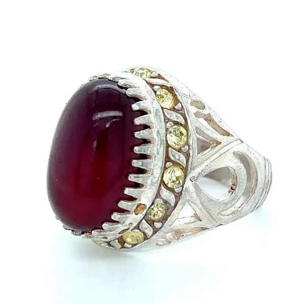 Sterling Silver Estate Carnelian and Yellow Rhinestone Ring Image 2 Minor Jewelry Inc. Nashville, TN