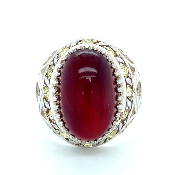 Sterling Silver Estate Carnelian and Yellow Rhinestone Ring Minor Jewelry Inc. Nashville, TN