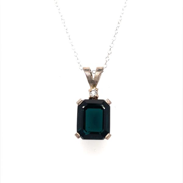 Sterling Silver Green Emerald Cut Glass and Cubic Zirconium Pendant Necklace Minor Jewelry Inc. Nashville, TN