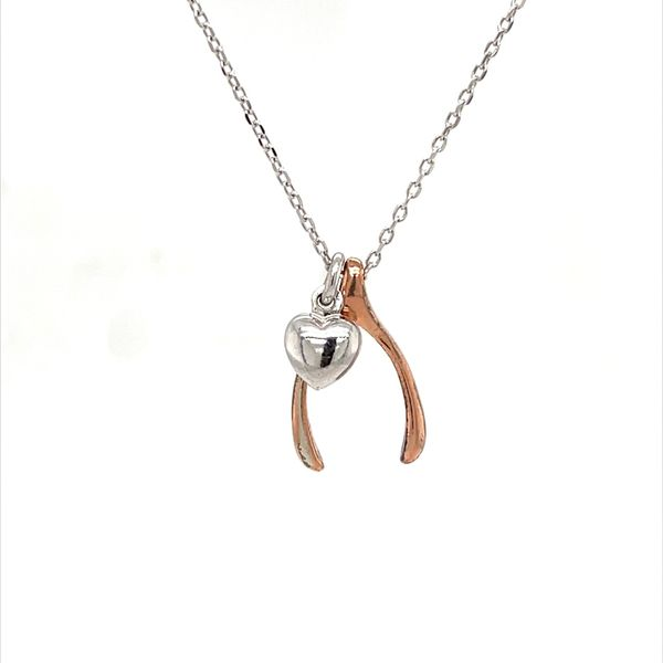 Sterling Silver Heart Charm And Rose Gold Plated Wishbone Pendant Necklace Minor Jewelry Inc. Nashville, TN