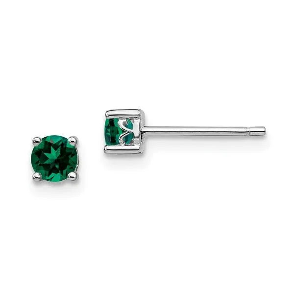 Sterling Silver Lab Created Emerald Stud Earrings