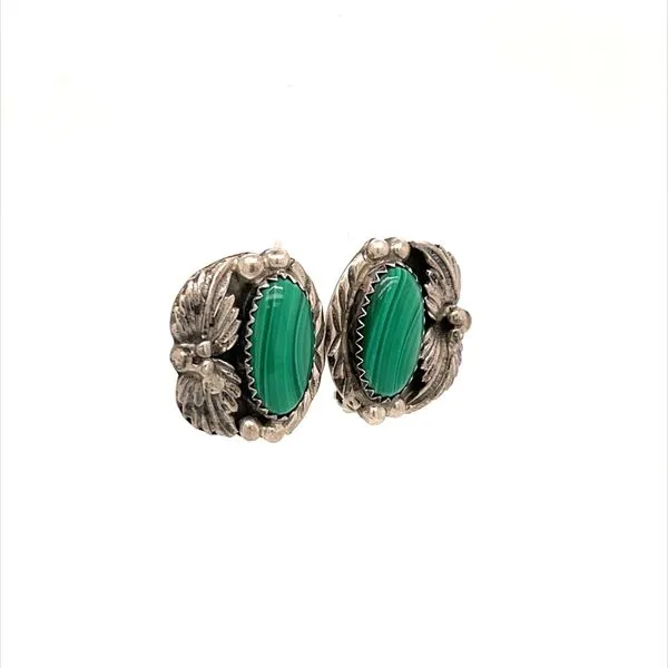 Sterling Silver and Malachite Clip On Earrings Image 2 Minor Jewelry Inc. Nashville, TN